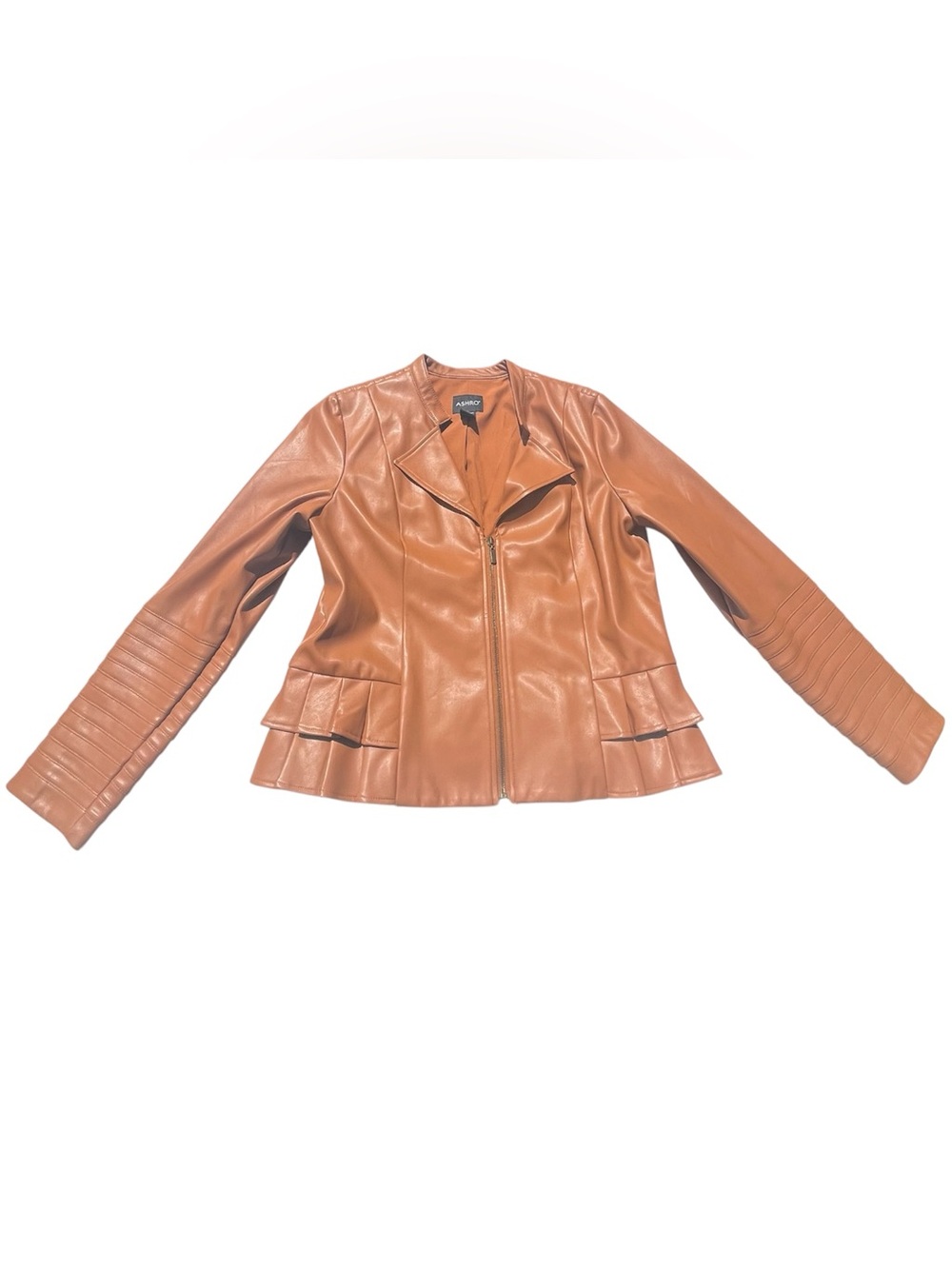 Ashro Faux Leather Peplum Ruffle Jacket Moto Zip Size L
